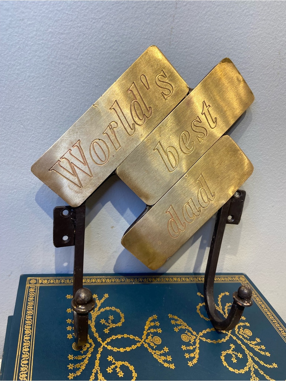 Vintage Brass 'World’s Best Dad' Wall Hook Rack